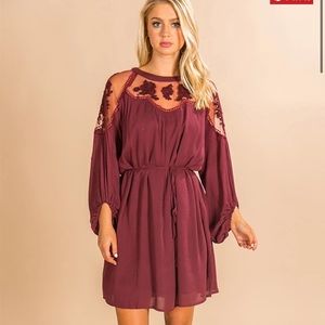 Burgundy lace shift dress